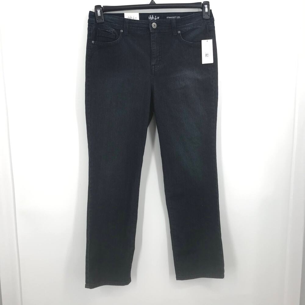 Style & Co Denim Mid Rise Straight Leg Jeans Zip & Button Fly BLUE 14P